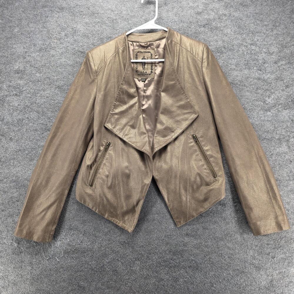 My Tribe Jacket Womens L Gold Leather Polyurethane Zip USA